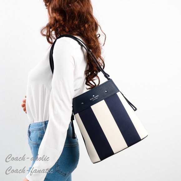 NWT Kate Spade New York Marti Even Stripe Large Bucket Bag in Blazer Blue